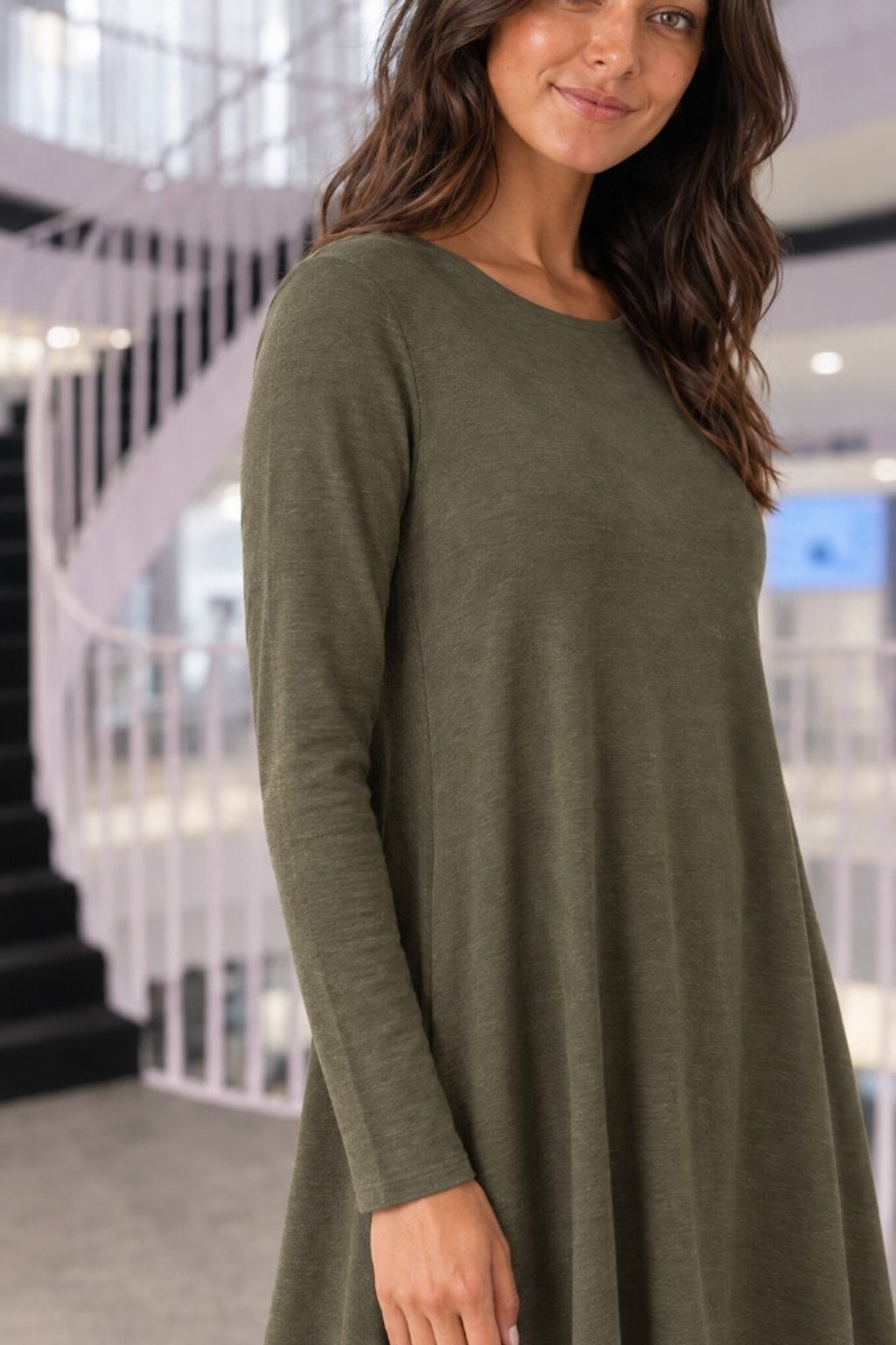 RD-9497AB Olive Swing Pocket Dress — Sleeves detail