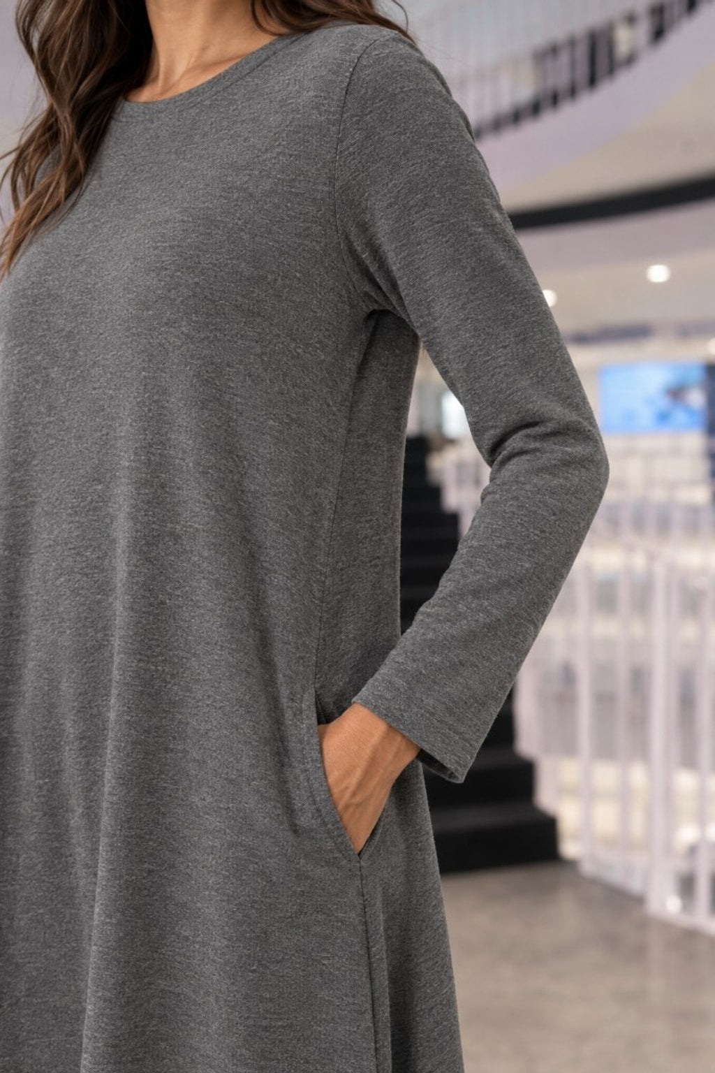 RD-9497AB Gray Swing Pocket Dress — Pockets detail