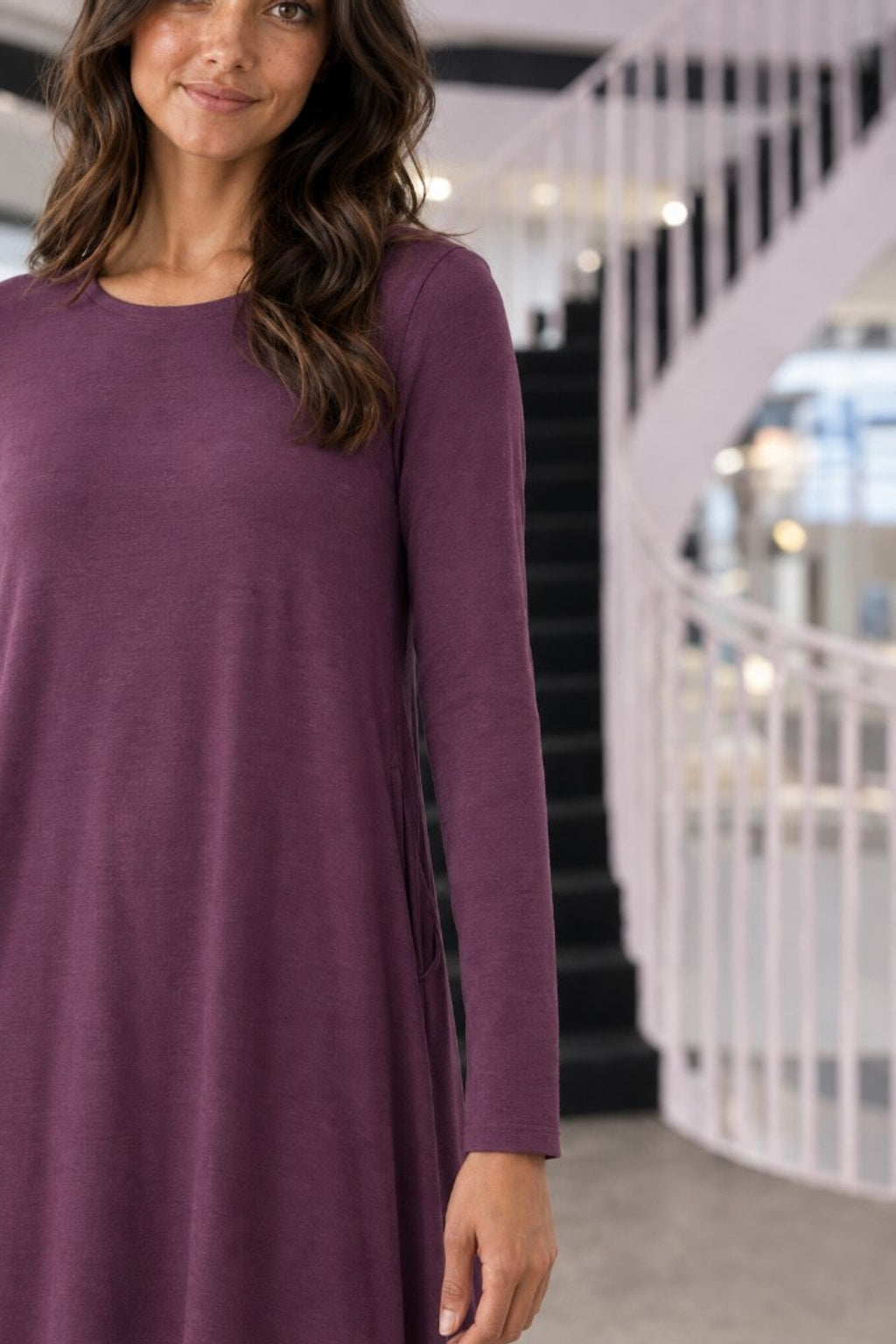RD-9497AB Purple Swing Pocket Dress — Sleeves detail