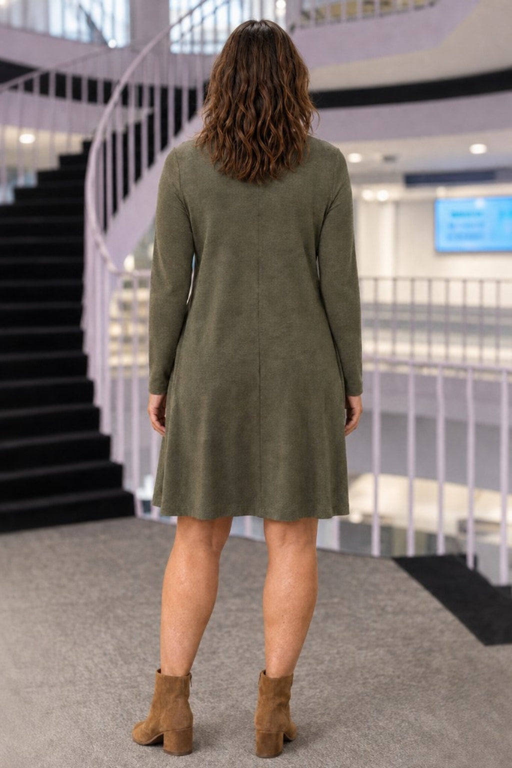 RD-9497AB Olive Swing Pocket Dress Plus