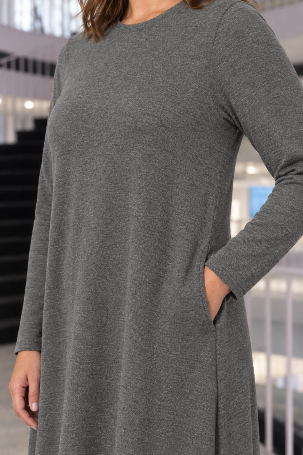 RD-9497AB Gray Swing Pocket Dress Plus — Pockets detail