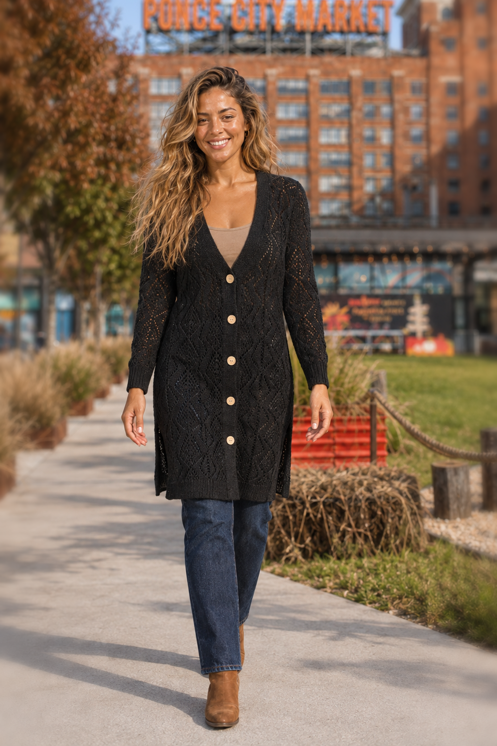 466 Black Knit Button-Front Cardigan
