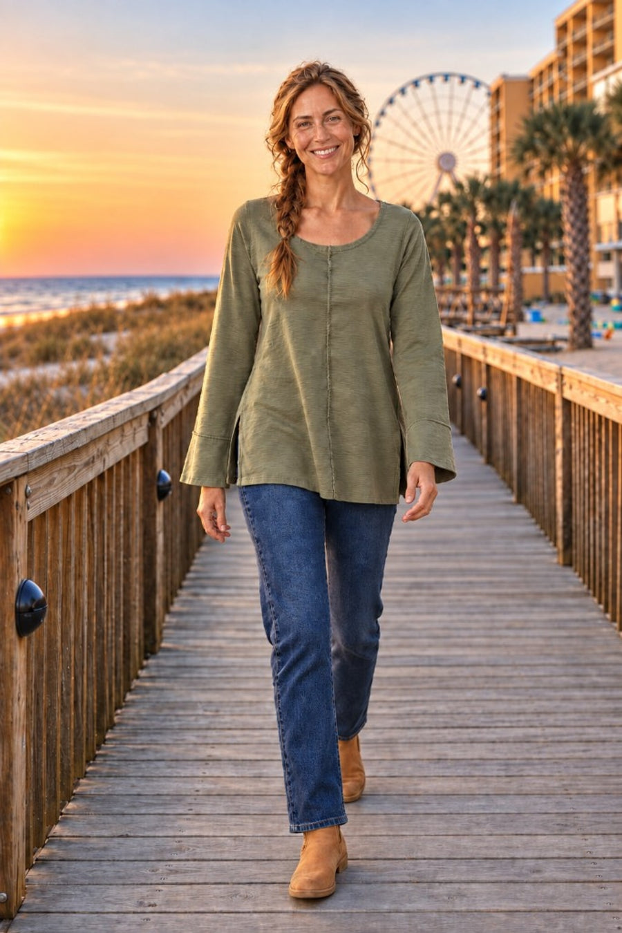 687 Olive Bell Sleeve Flowy Knit Top