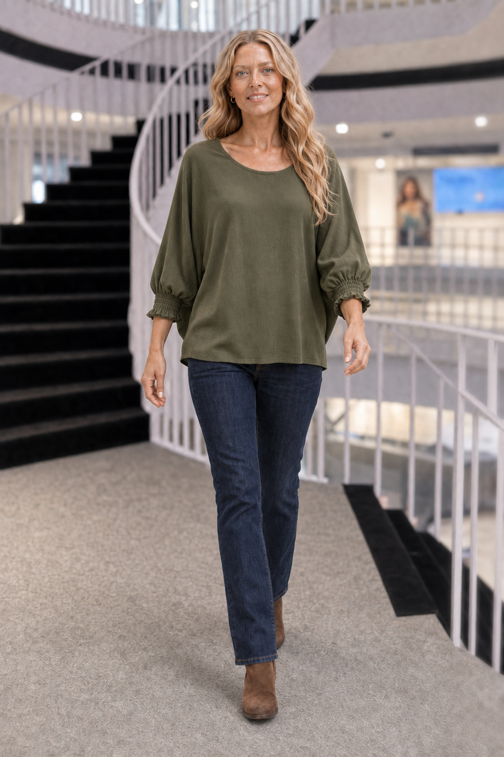 5547 Olive Smocked Cuff Knit Top