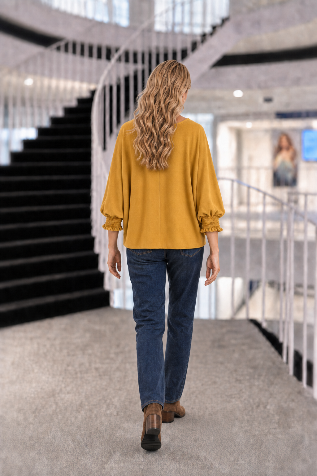 5547 Mustard Smocked Cuff Knit Top
