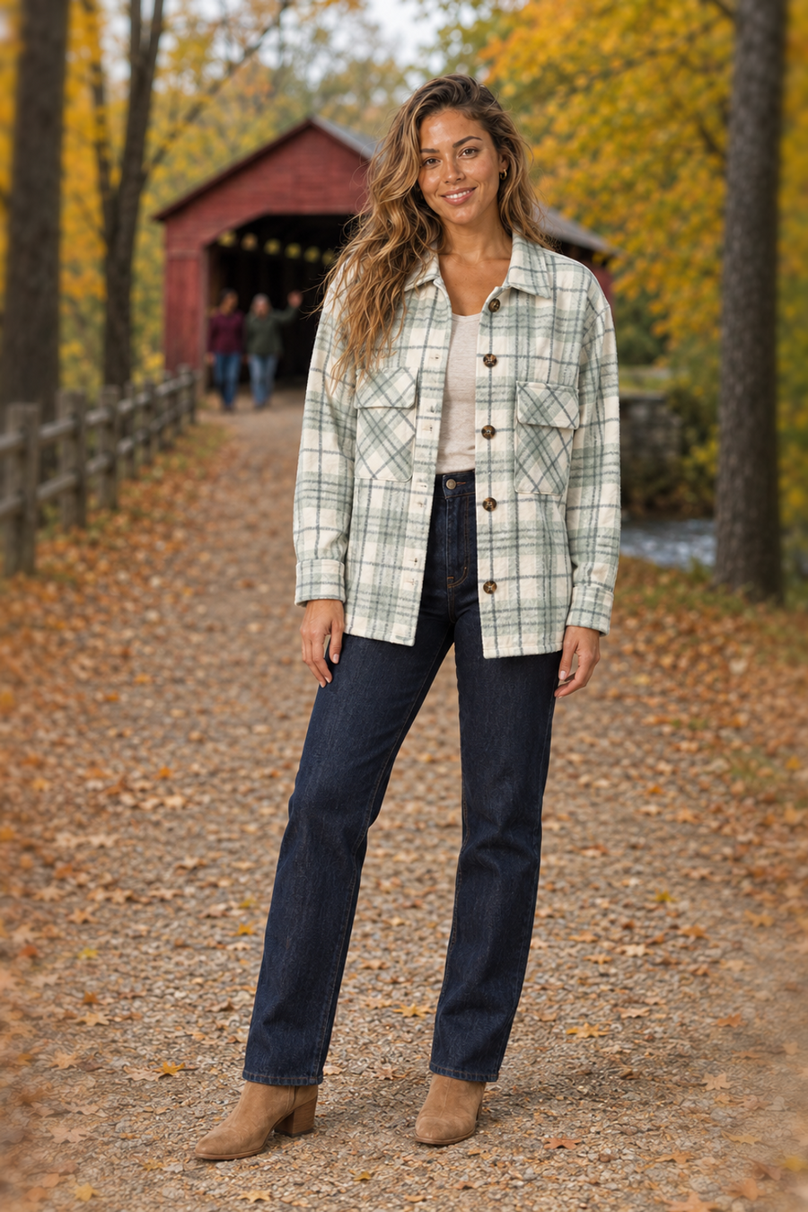 058S Sage & Cream Plaid Shacket
