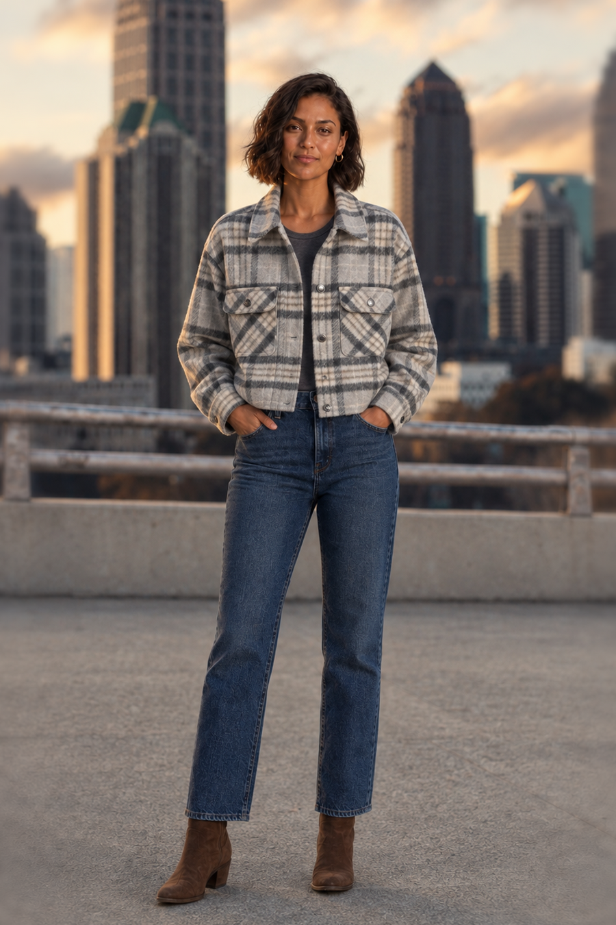 2137 Lt Baby Blue Plaid Cropped Shacket