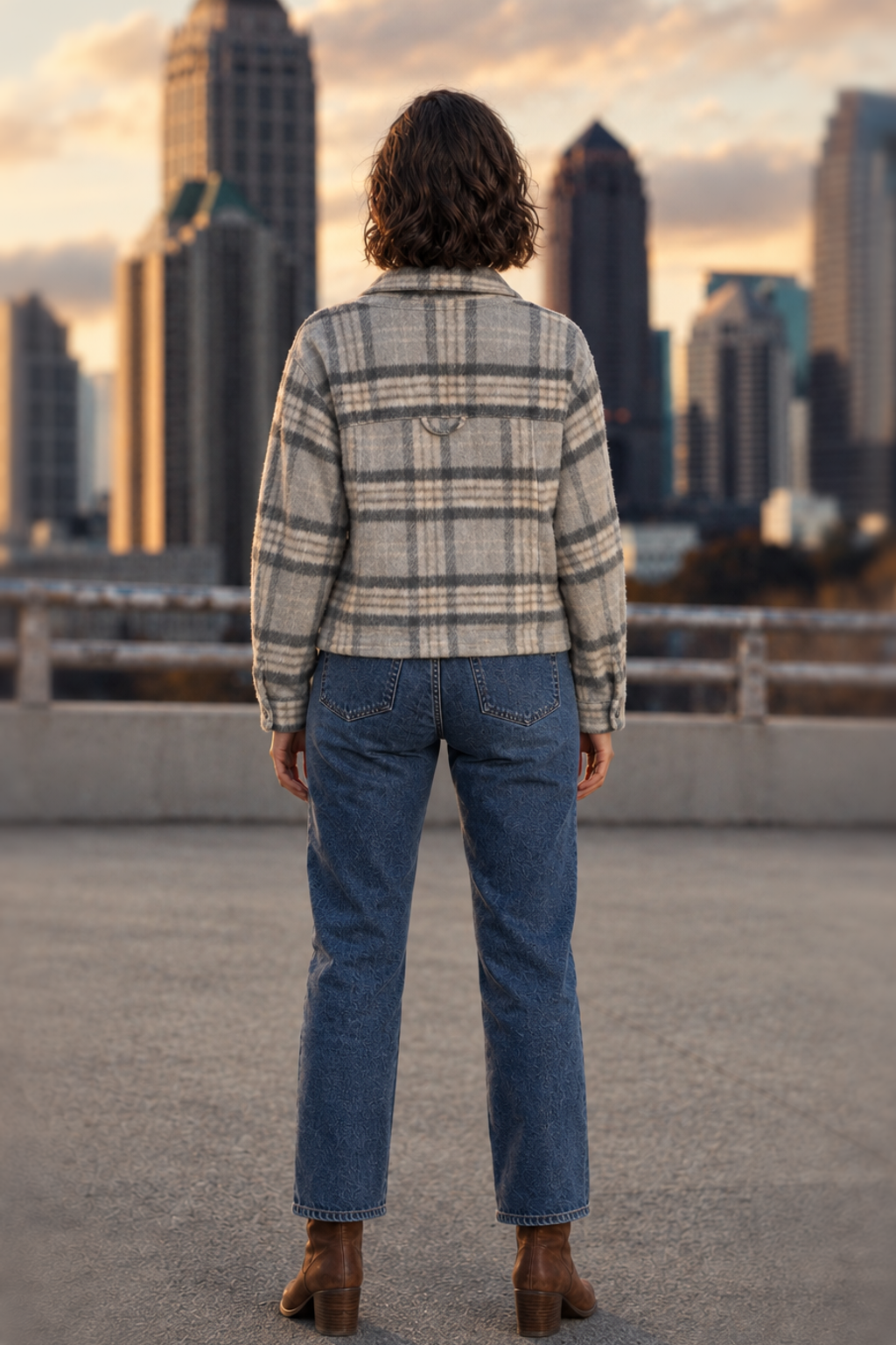 2137 Lt Baby Blue Plaid Cropped Shacket