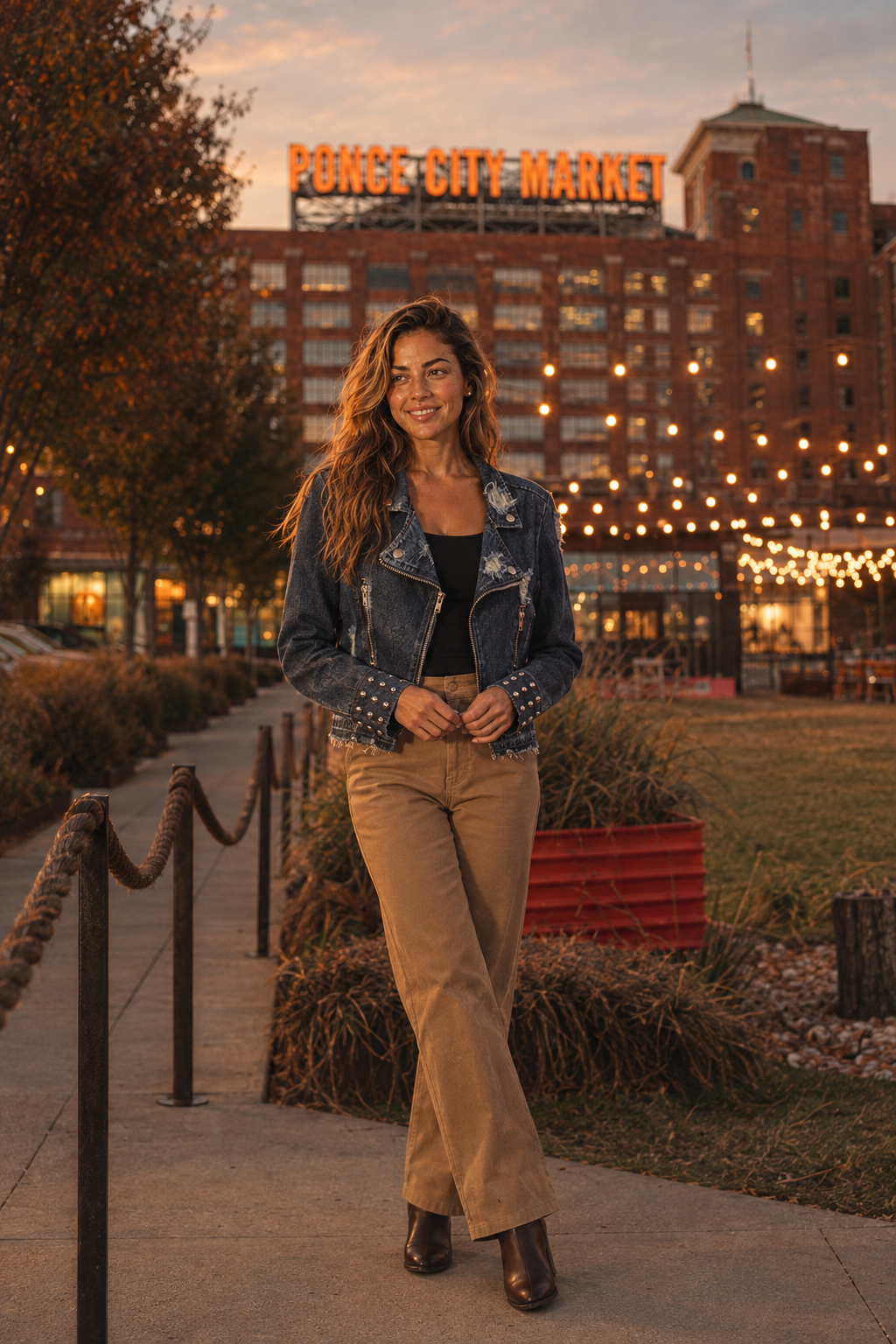 22275 Studded Distressed Denim Moto Jacket
