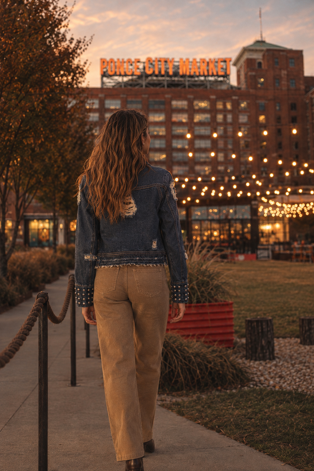 22275 Studded Distressed Denim Moto Jacket