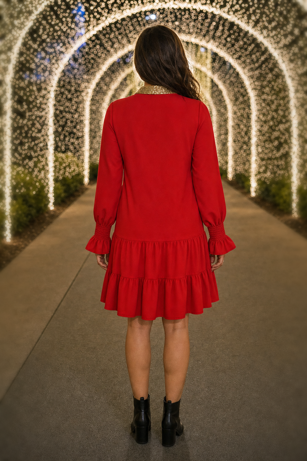107 Red Nutcracker Sequin Ruffle Shirt Dress — back
