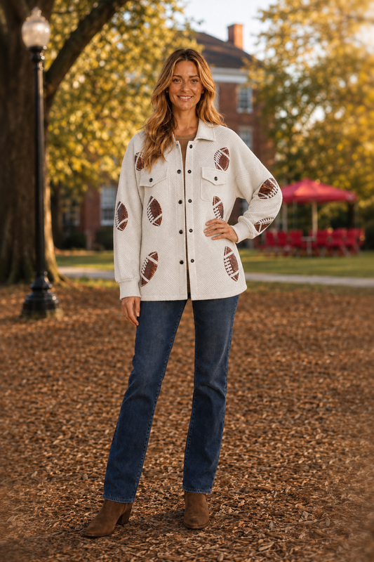064 Football Sequin Quilted Shacket