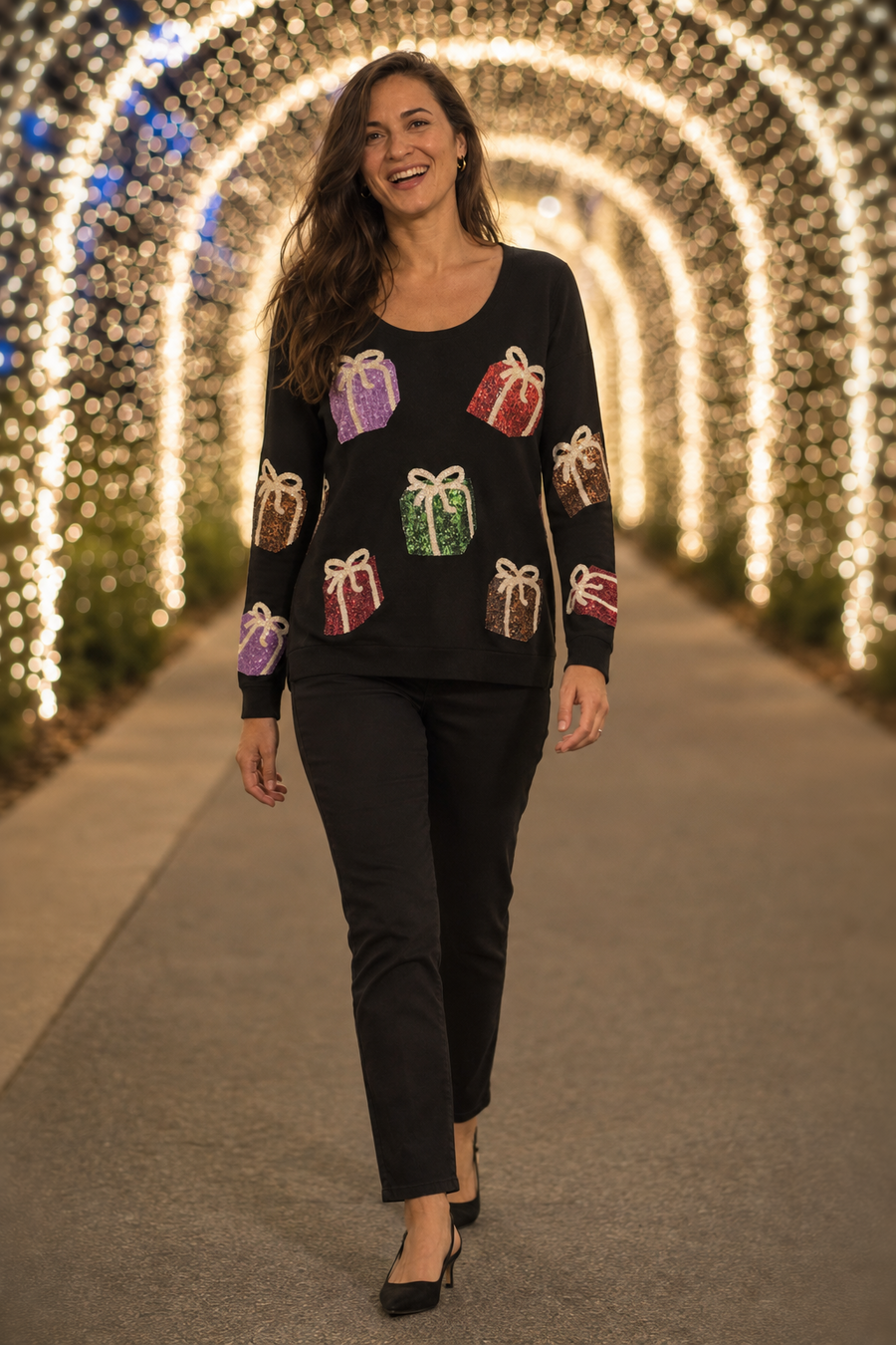055 Sequin Gift Box Holiday Sweatshirt