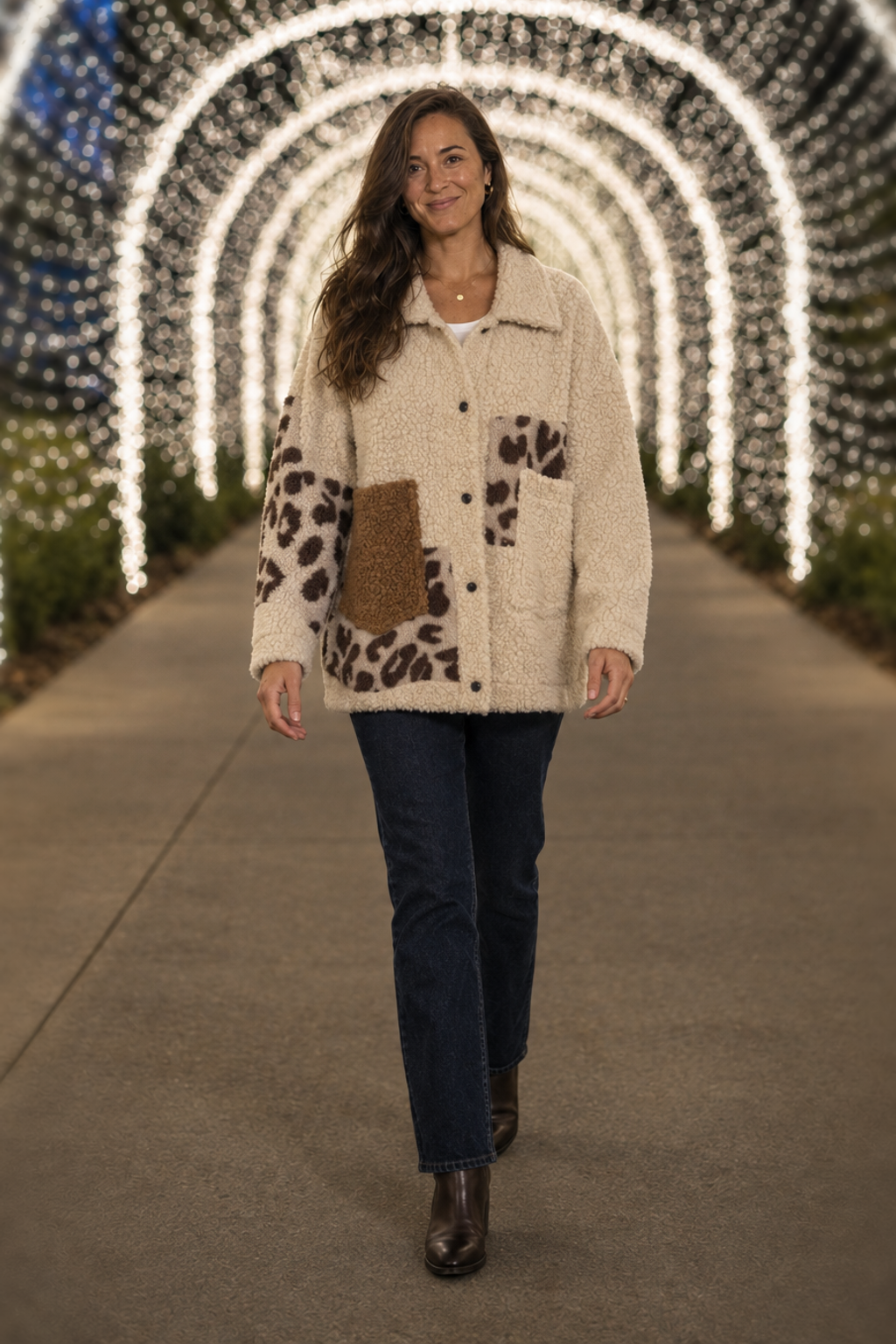 293 Leopard Patchwork Sherpa Jacket
