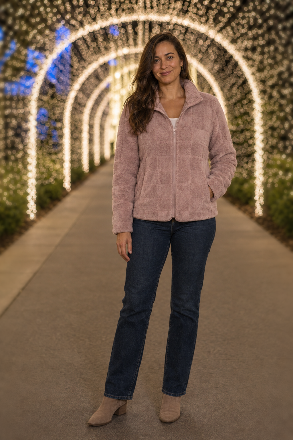9400 Pink Quilted Plush Zip-Up Jacket