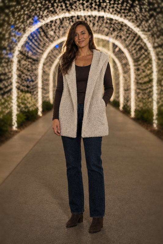 8773 Oatmeal Sherpa Hooded Vest