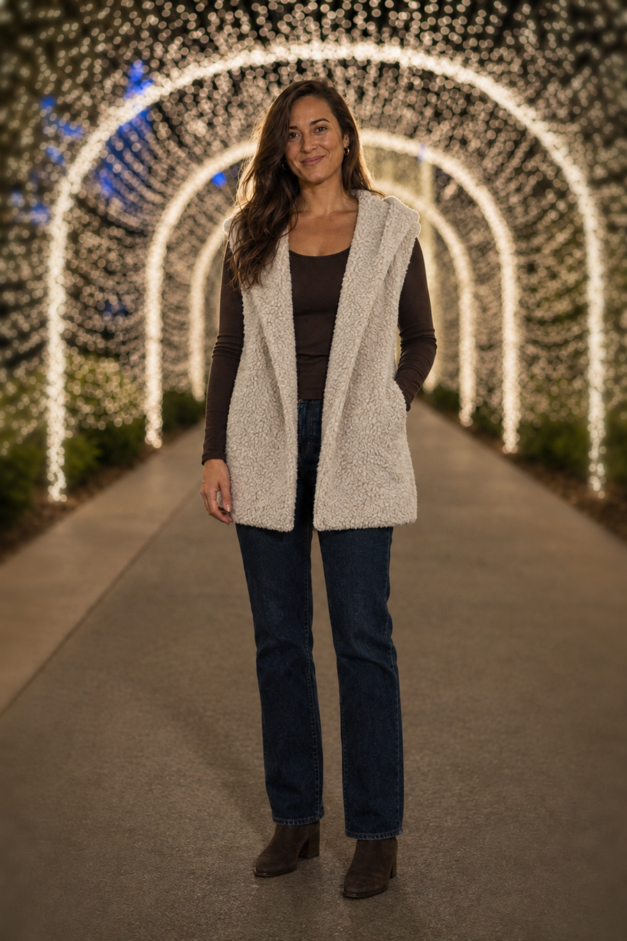 8773 Oatmeal Sherpa Hooded Vest