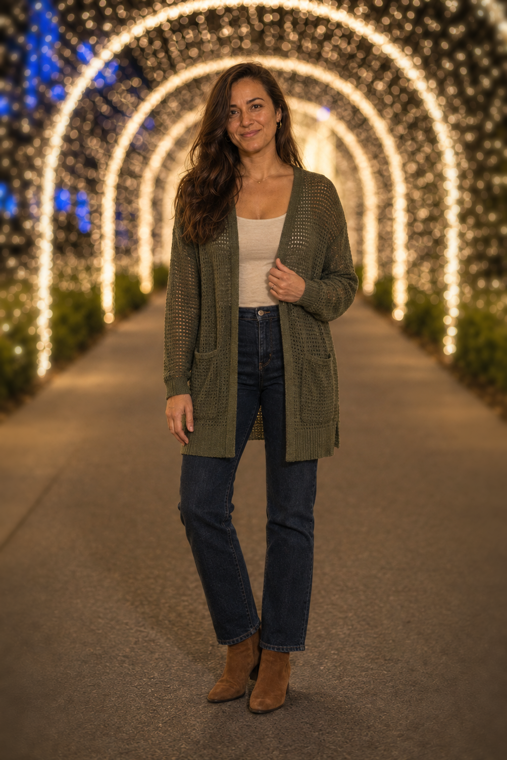 2734 Olive Waffle Knit Pocket Cardigan