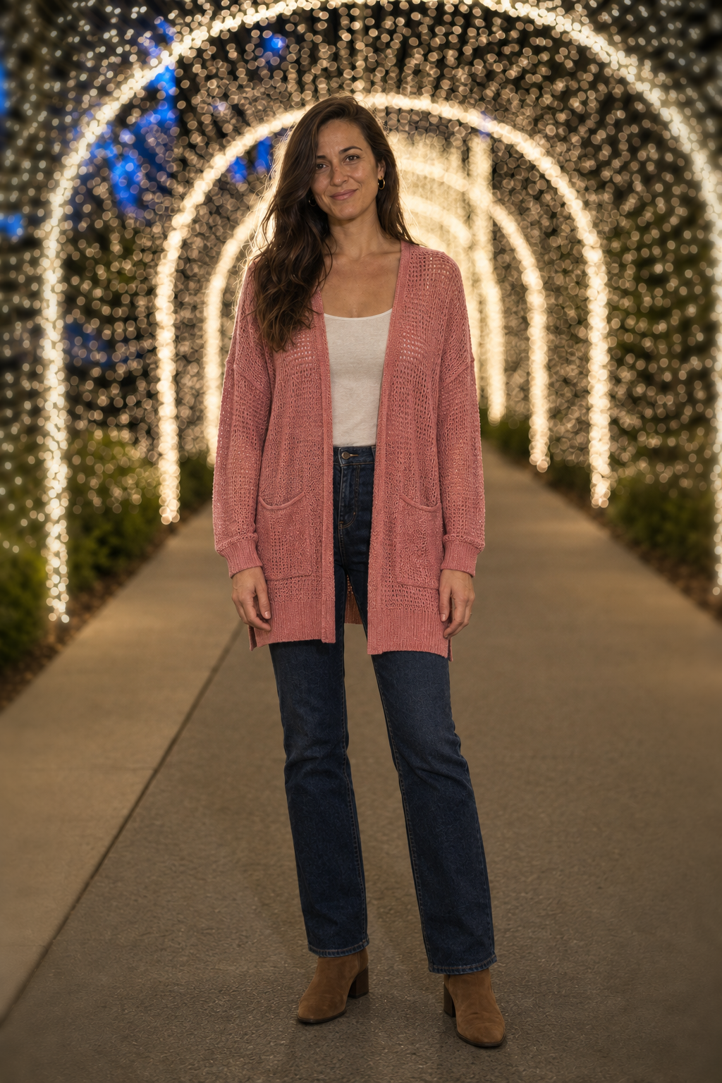 2734 Rose Waffle Knit Pocket Cardigan