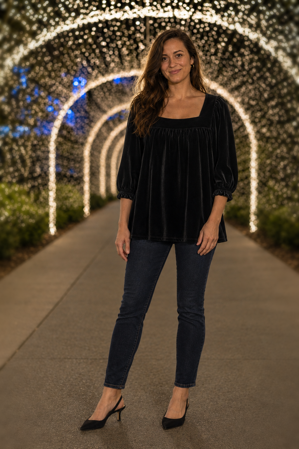 5728 Black Velvet Square Neck Top