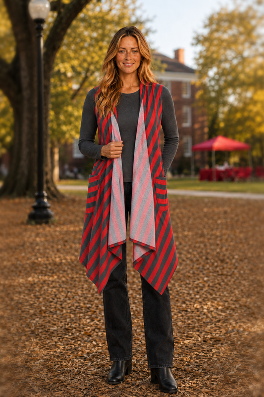 5018 Red Stripe Waterfall Hacci Vest - front
