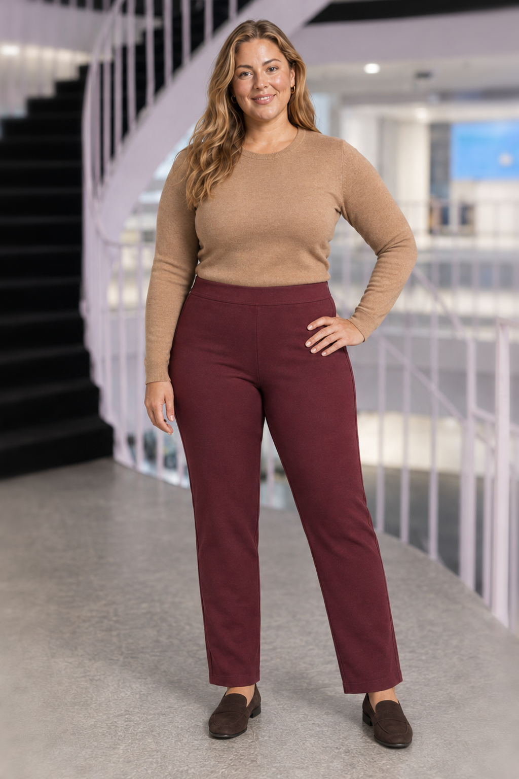 SCUP16A Burgundy Scuba Pants Plus — front