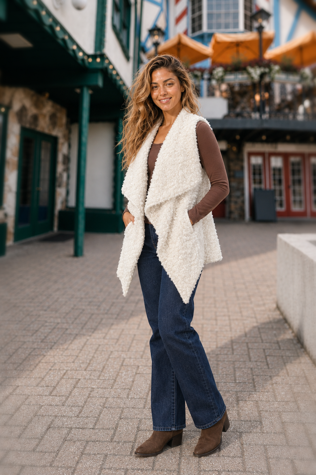 10348 White Sherpa Waterfall Vest — front