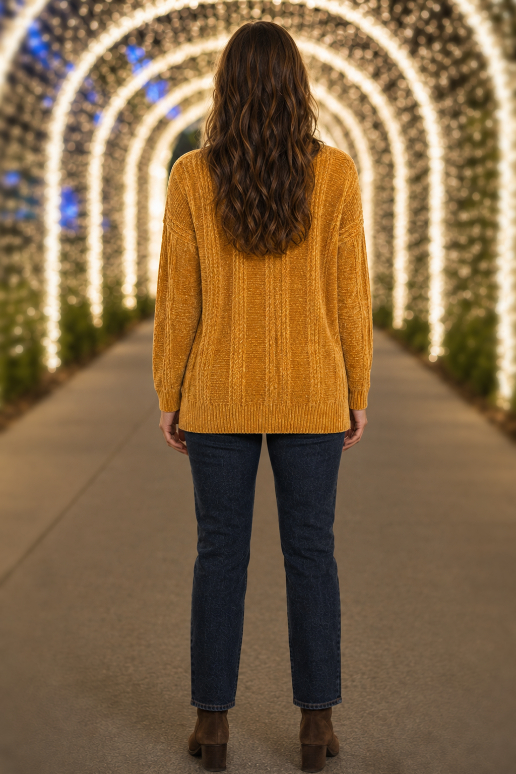 1950 Mustard Gold Chenille Crewneck Sweater - back view