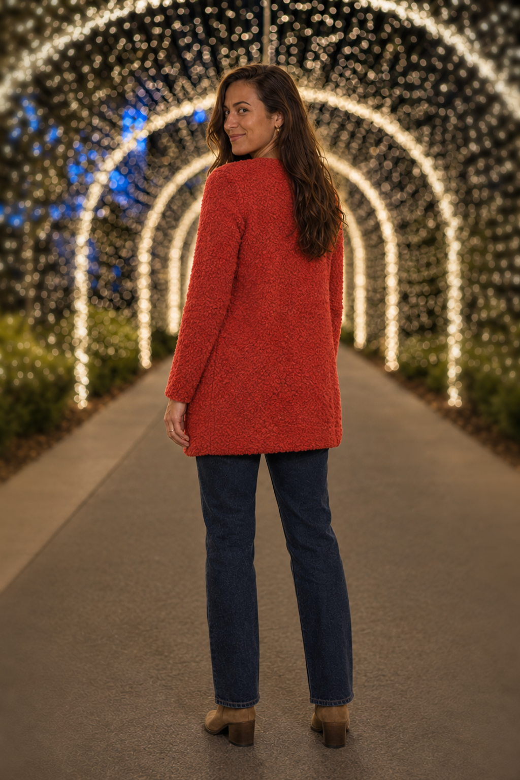 TW-1938AB Rust Popcorn Knit Open Front Cardigan — back
