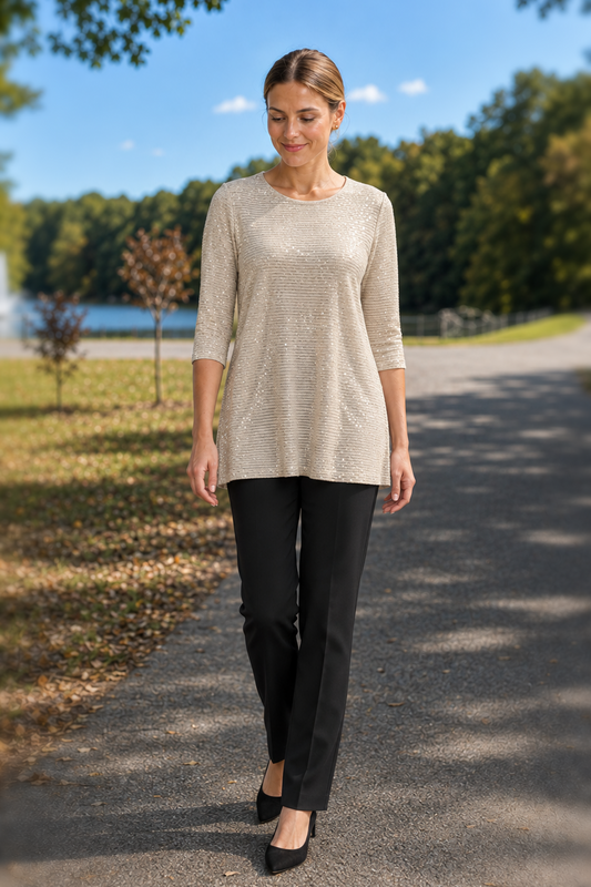 2917 Champagne Metallic Shimmer Knit Top - front