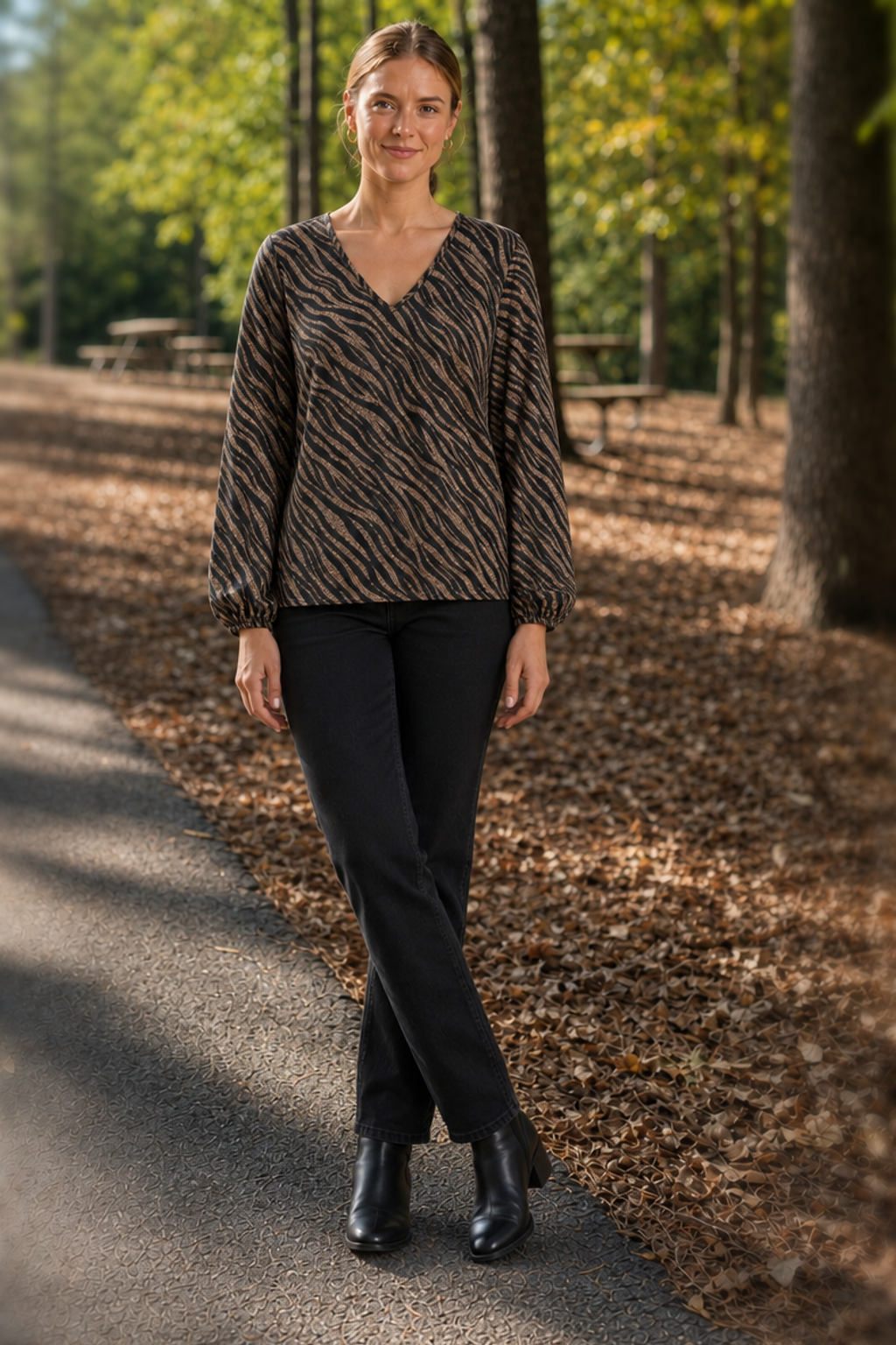 5482 Gold Black Zebra Shimmer Balloon Sleeve Top