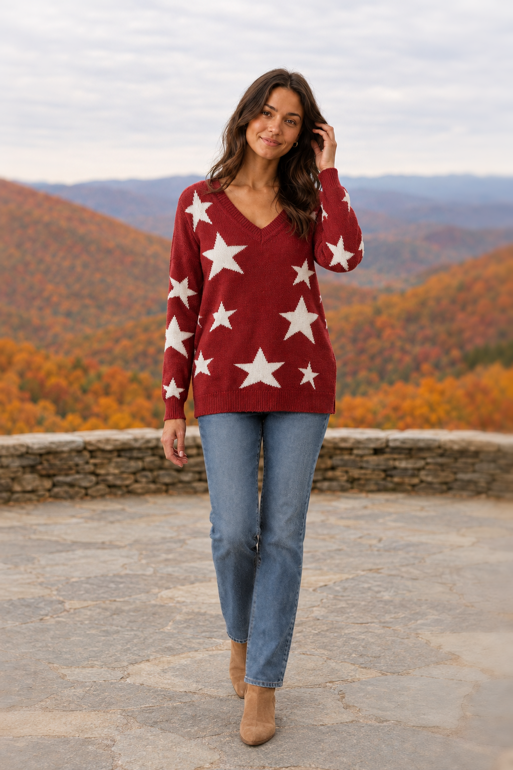 3402 Red Star V-Neck Sweater — front