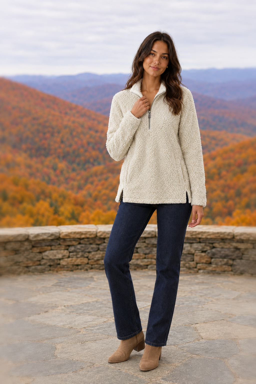 1989 Oatmeal Sherpa Quarter-Zip Pullover — front