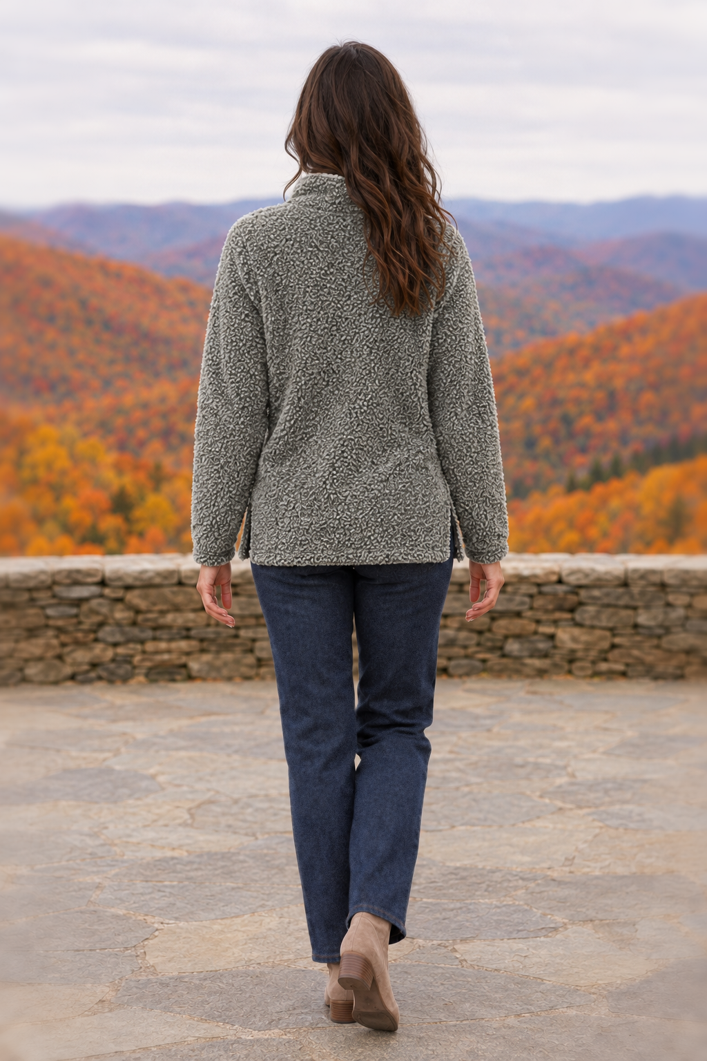 1989 Olive Sherpa Quarter-Zip Pullover — back