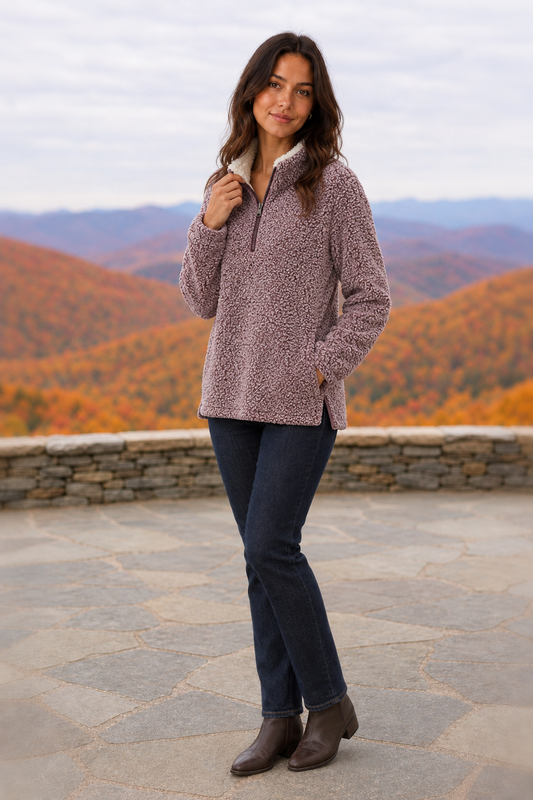 1989 Burgundy Sherpa Quarter-Zip Pullover — front