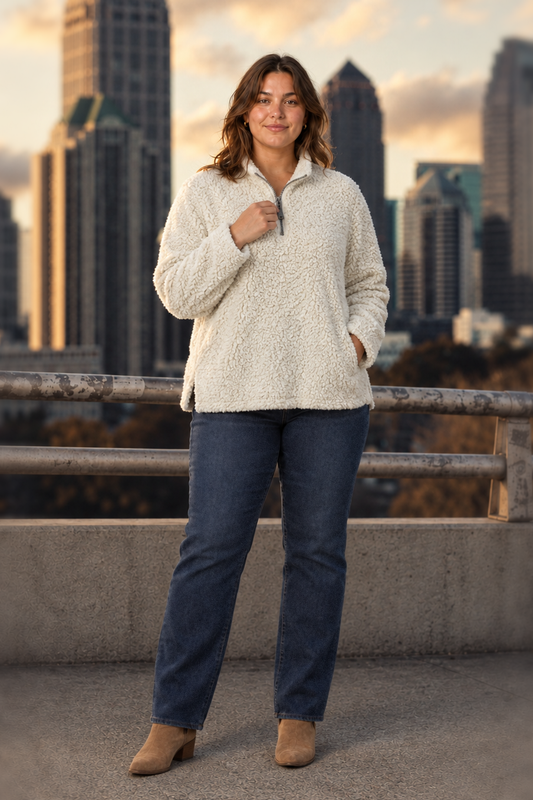 1989 Oatmeal Sherpa Quarter-Zip Pullover Plus — front