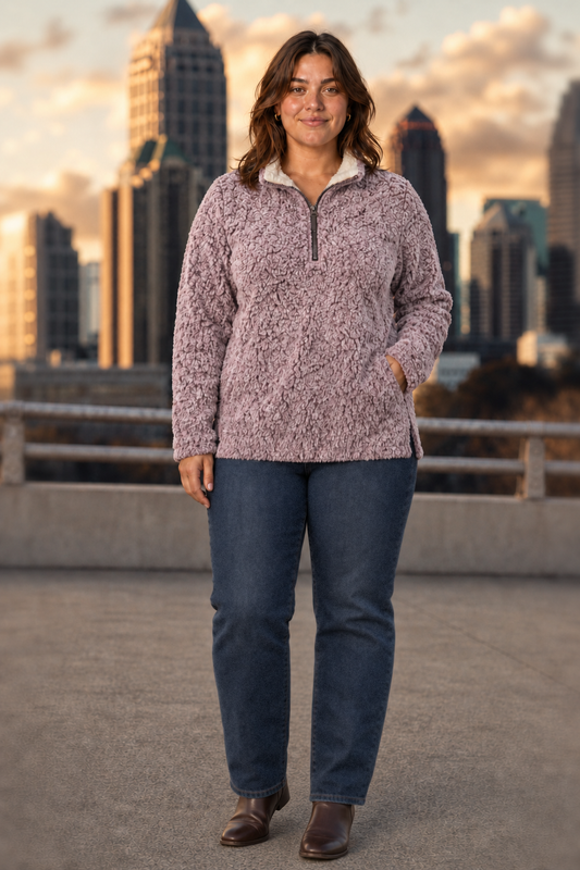 1989 Burgundy Sherpa Quarter-Zip Pullover Plus — front