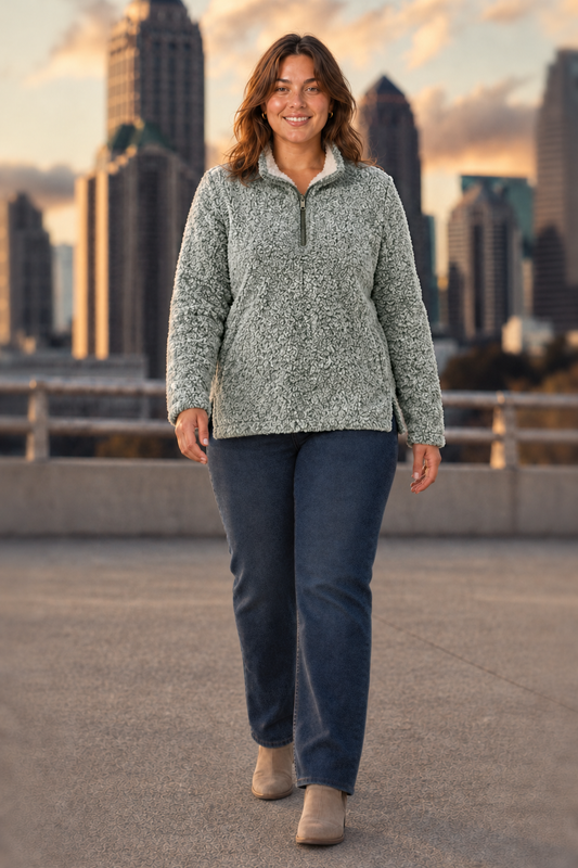1989 Olive Sherpa Quarter-Zip Pullover Plus — front