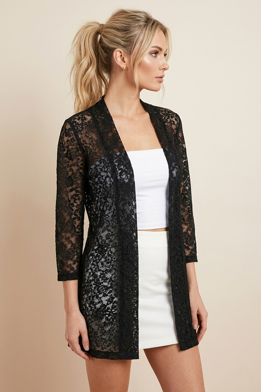 20 Romantic Floral Black Lace Cardigan
