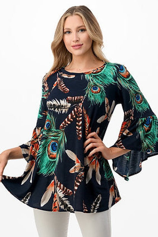 Style 5240 Black Feather Bell Sleeve Top