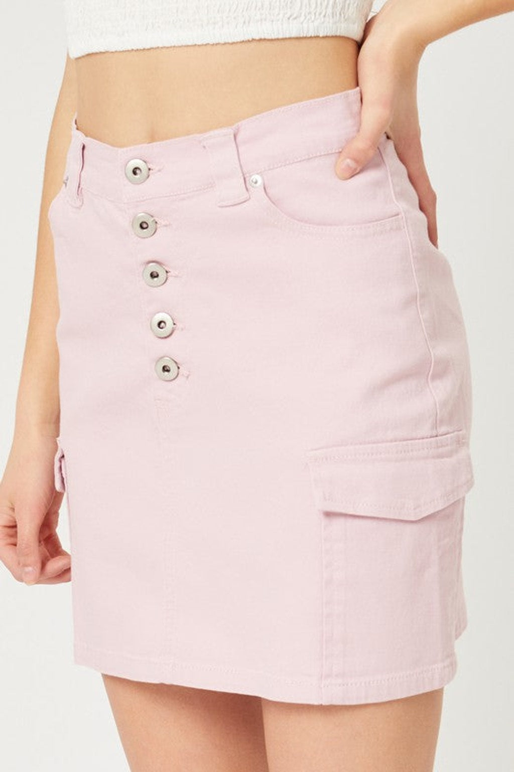 7155 Lilac Buttoned Cargo Skirt Cotton/Poly/Spandex