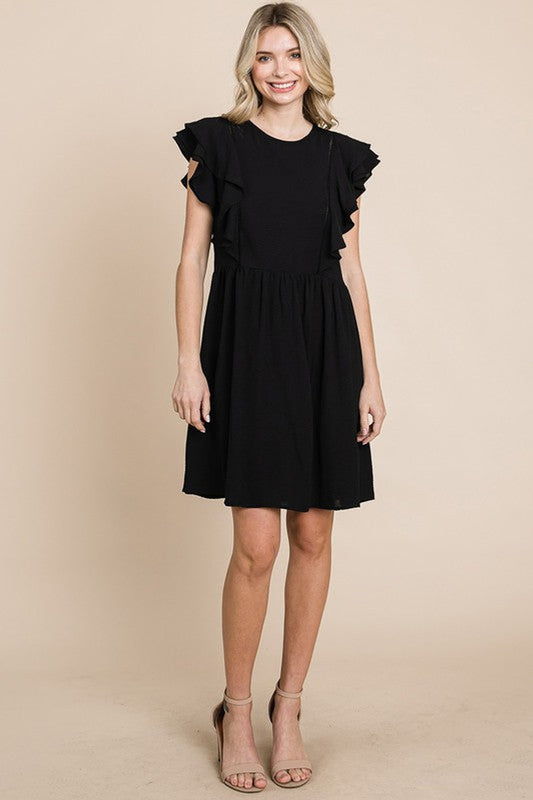 Style 1008 Black Ruffle Front Dress