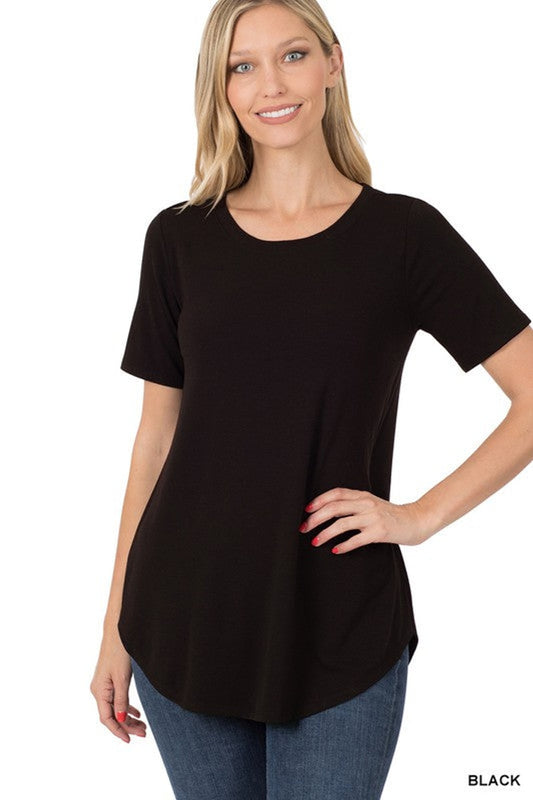 Style 2101 Black S/Sleeve Round Hem Bottom T-shirt Top