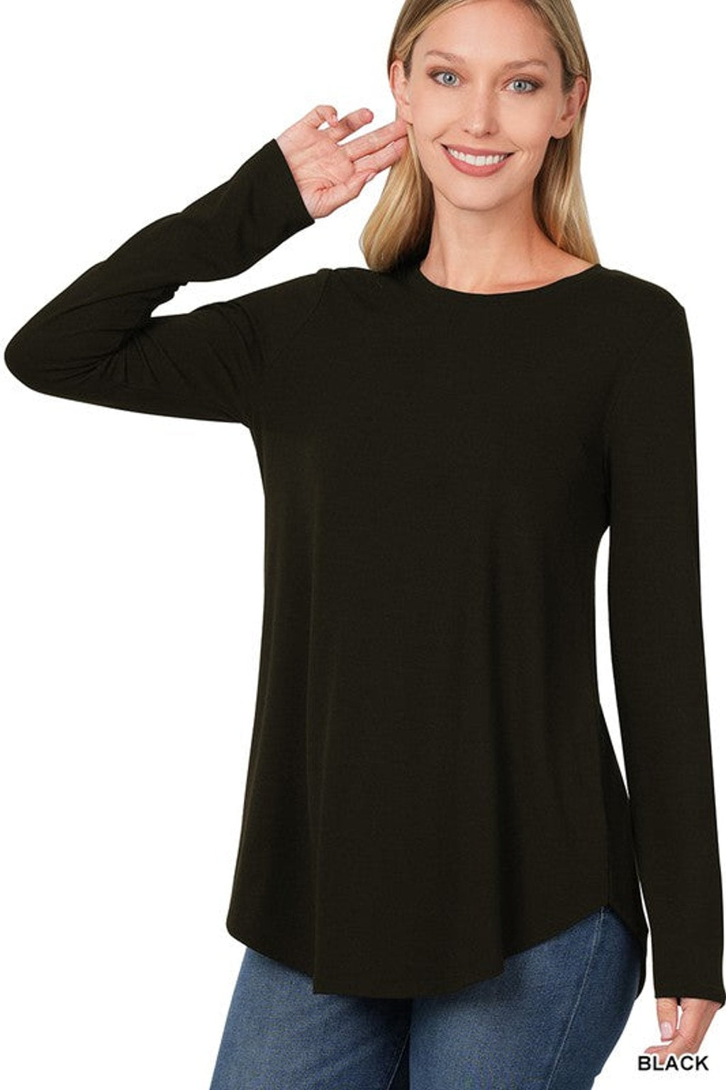 Style2103 Black L/Sleeve Solid Poly /Rayon/ Spandex Top