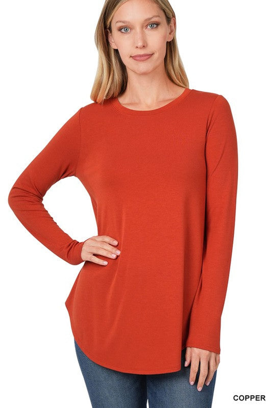 Style2103 Copper L/Sleeve Solid Poly /Rayon/ Spandex Top