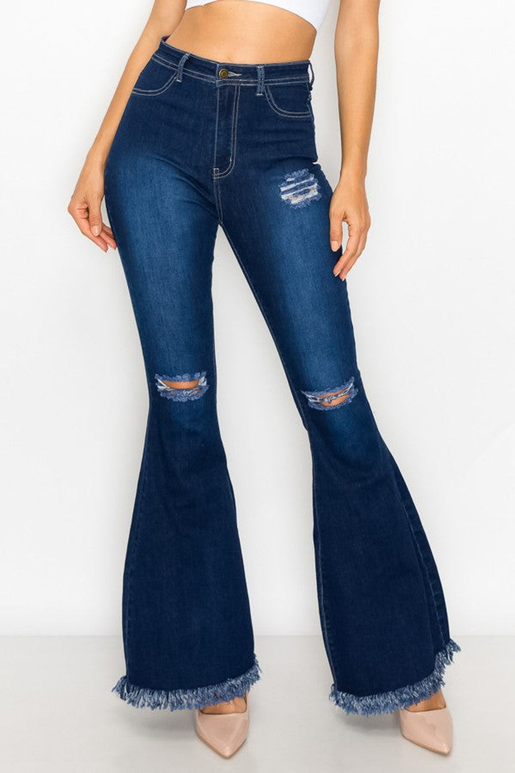 Style 014 Dark Blue Distress Jeans