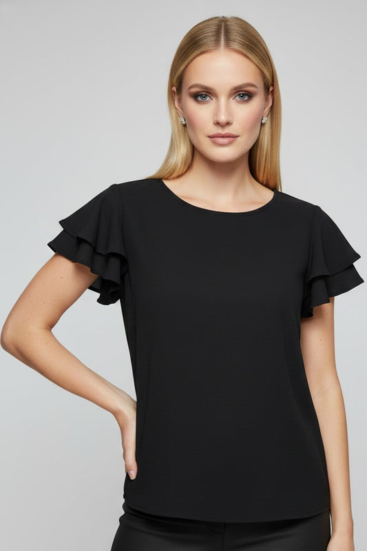 5812 Black Ruffle-Sleeve Button-Back Blouse