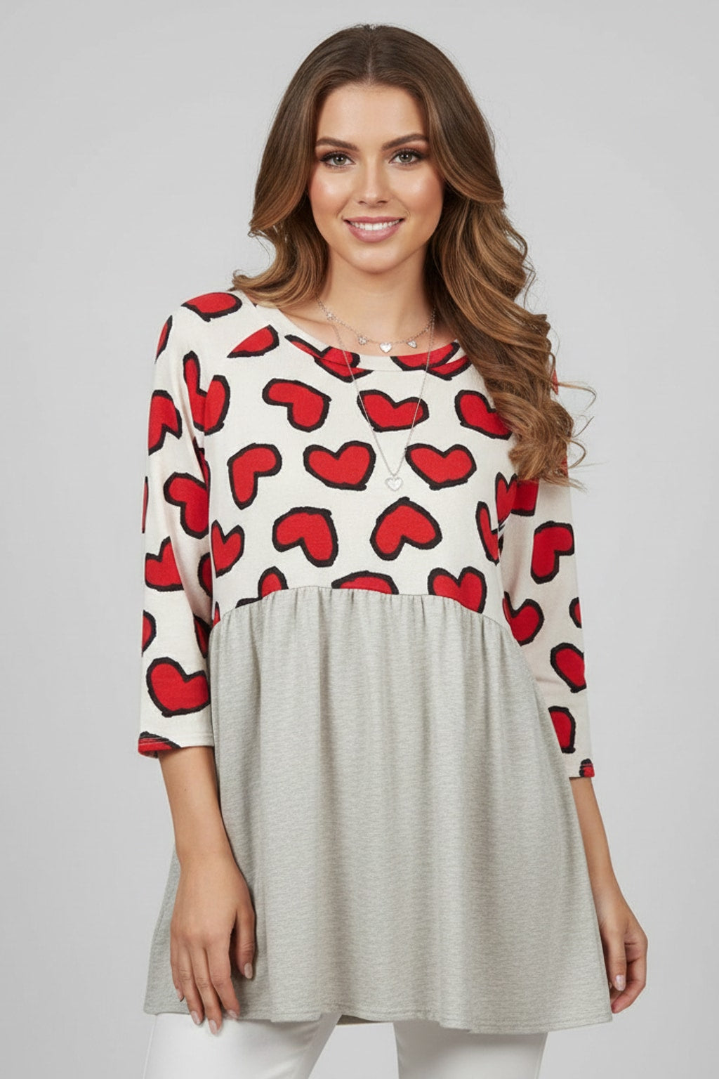 B55767 Graphic Heart Babydoll Top