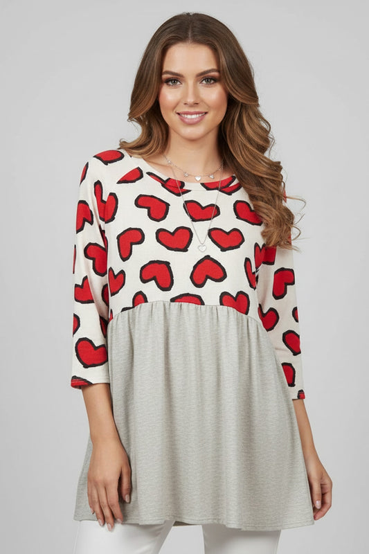 B55767 Graphic Heart Babydoll Top
