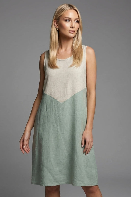 5070 Sage & Oatmeal Sleeveless Dress